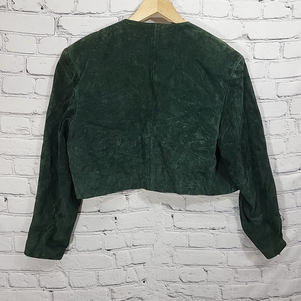 Wilson Leather Green Suede Jacket Cropped Vtg 80's Disco Womens L Large - Picture 6 of 9